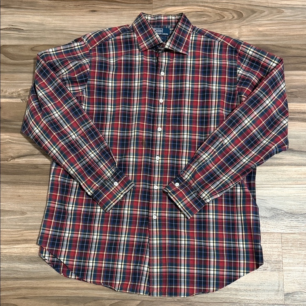 Polo Ralph Lauren Shirt Mens XL Navy Plaid Long Sleeve Button Down Classic Fit